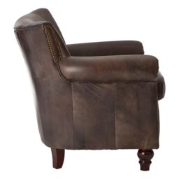 Orsina Cozy Dark Grey Scroll Armchair, Heritage Design Chair With Copper Studded Detail, Walnut Wooden Lounge Seat in Brown - thumbnail 3