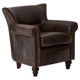 Orsina Cozy Dark Grey Scroll Armchair, Heritage Design Chair With Copper Studded Detail, Walnut Wooden Lounge Seat in Brown - thumbnail 6