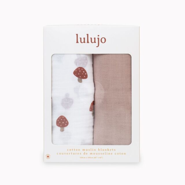 Lulujo 2-pack Cotton Swaddles - Mushroom / Sand