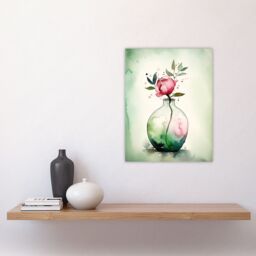Artery8 Wall Art Print A Single Rose In A Glass Vase Watercolour Painting Green Pink Valentines Day Flower Romance Nature Colourful Bright Floral - thumbnail 4