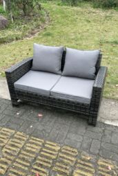 Fimous High Back Rattan 2 Seater Love Sofa Double Seat Thick Seat & Back Cushion in Dark Grey - thumbnail 2