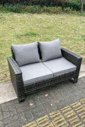 Fimous High Back Rattan 2 Seater Love Sofa Double Seat Thick Seat & Back Cushion in Dark Grey - thumbnail 3