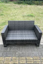 Fimous High Back Rattan 2 Seater Love Sofa Double Seat Thick Seat & Back Cushion in Dark Grey - thumbnail 5
