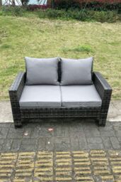 Fimous High Back Rattan 2 Seater Love Sofa Double Seat Thick Seat & Back Cushion in Dark Grey - thumbnail 1
