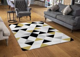Benjamin Tate Design Gold & Black Geometric Triangles Rug in Natural - Size: Large - thumbnail 2