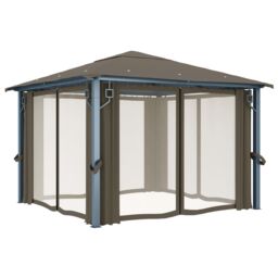 Berkfield Home Gazebo with Curtain&LED String Lights 3x3 m Taupe Aluminium in Beige - thumbnail 5