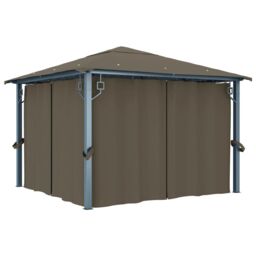 Berkfield Home Gazebo with Curtain&LED String Lights 3x3 m Taupe Aluminium in Beige - thumbnail 3