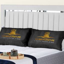 UK Bed Furniture Chrome Edge Slatted Base Upholstered Bed Frame with 48-inch Headboard in White - Size: Small Double - thumbnail 2