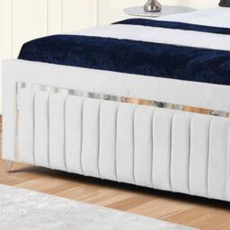 UK Bed Furniture Chrome Edge Slatted Base Upholstered Bed Frame with 48-inch Headboard in White - Size: Small Double - thumbnail 3