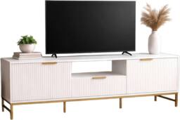 FURNITURE ONE White TV Cabinet with 1 Drawer, 2 Door, Open Shelf in Natural White - Size: 1 Pack - thumbnail 2