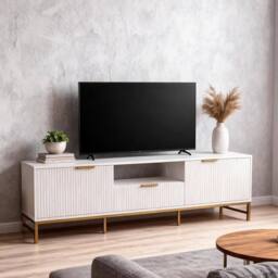 FURNITURE ONE White TV Cabinet with 1 Drawer, 2 Door, Open Shelf in Natural White - Size: 1 Pack - thumbnail 3