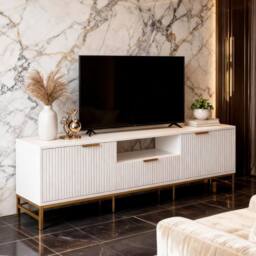 FURNITURE ONE White TV Cabinet with 1 Drawer, 2 Door, Open Shelf in Natural White - Size: 1 Pack - thumbnail 4