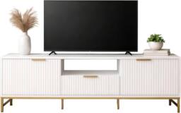 FURNITURE ONE White TV Cabinet with 1 Drawer, 2 Door, Open Shelf in Natural White - Size: 1 Pack - thumbnail 5