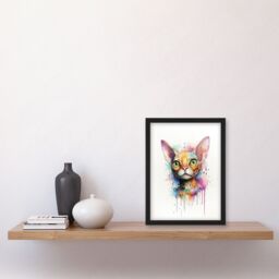 "Artery8 Wall Art Print Devon Rex Cat Lovers Gift Watercolour Pet Portrait Painting Artwork Art Framed - Size: W12"" x H16""" - thumbnail 4