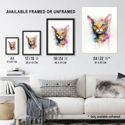 "Artery8 Wall Art Print Devon Rex Cat Lovers Gift Watercolour Pet Portrait Painting Artwork Art Framed - Size: W12"" x H16""" - thumbnail 3