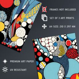 "Artery8 Wall Art Print Set of 3 Abstract Bubbles & Patterns Pop Artwork Blue Red Yellow Living Room Poster s Pack - Size: W12"" x H16""" - thumbnail 4