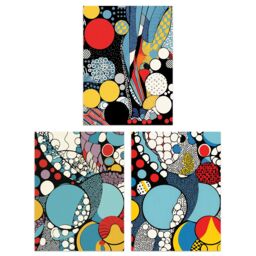 "Artery8 Wall Art Print Set of 3 Abstract Bubbles & Patterns Pop Artwork Blue Red Yellow Living Room Poster s Pack - Size: W12"" x H16""" - thumbnail 1