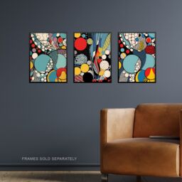 "Artery8 Wall Art Print Set of 3 Abstract Bubbles & Patterns Pop Artwork Blue Red Yellow Living Room Poster s Pack - Size: W12"" x H16""" - thumbnail 2