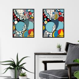 "Artery8 Wall Art Print Set of 3 Abstract Bubbles & Patterns Pop Artwork Blue Red Yellow Living Room Poster s Pack - Size: W12"" x H16""" - thumbnail 6