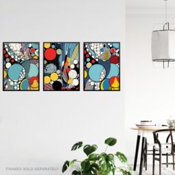 "Artery8 Wall Art Print Set of 3 Abstract Bubbles & Patterns Pop Artwork Blue Red Yellow Living Room Poster s Pack - Size: W12"" x H16""" - thumbnail 3