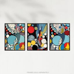 "Artery8 Wall Art Print Set of 3 Abstract Bubbles & Patterns Pop Artwork Blue Red Yellow Living Room Poster s Pack - Size: W12"" x H16""" - thumbnail 5