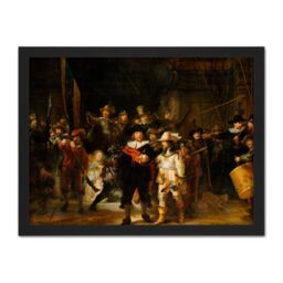 "Artery8 Wall Art Print Rembrandt Night Watch Scene The Shooting Company Large Framed Wall Décor Art in Brown - Size: W18"" x H24""" - thumbnail 1