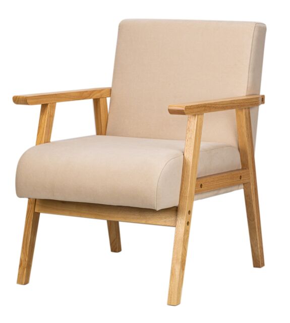 Nordlys Scandinavian Lounge Armchair with Wooden Frame in Beige - image 1