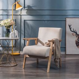 Nordlys Scandinavian Lounge Armchair with Wooden Frame in Beige - thumbnail 2