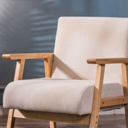 Nordlys Scandinavian Lounge Armchair with Wooden Frame in Beige - thumbnail 7