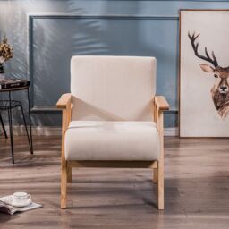 Nordlys Scandinavian Lounge Armchair with Wooden Frame in Beige - thumbnail 4
