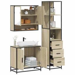 Berkfield Home Durable 3 Piece Bathroom Furniture Set Sonoma Oak Engineered Wood in Light Oak - thumbnail 2