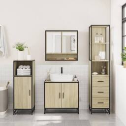 Berkfield Home Durable 3 Piece Bathroom Furniture Set Sonoma Oak Engineered Wood in Light Oak - thumbnail 4