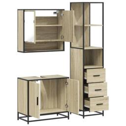 Berkfield Home Durable 3 Piece Bathroom Furniture Set Sonoma Oak Engineered Wood in Light Oak - thumbnail 8