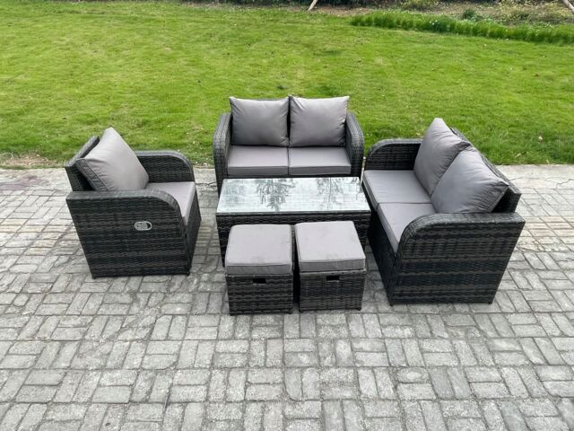 Fimous Patio Garden Furniture Sets Wicker Outdoor Rattan Furniture Sofa Sets with Rectangular Coffee Table Love seat Sofa 2 Small Footstools - image 1