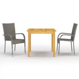 Berkfield Home 3 Piece Garden Dining Set Grey - thumbnail 1