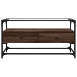 Berkfield Home TV Cabinet with Glass Top Brown Oak 98x35x51 cm Engineered Wood - Size: 98 x 35 x 51 cm - thumbnail 4