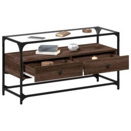 Berkfield Home TV Cabinet with Glass Top Brown Oak 98x35x51 cm Engineered Wood - Size: 98 x 35 x 51 cm