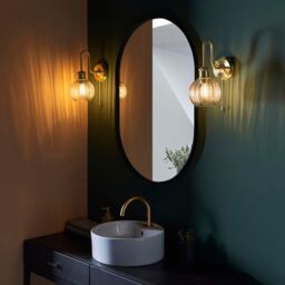Loops Satin Brass Bathroom Wall Light & Ribbed Glass Shade IP44 Rated Knurled Detail in Clear - thumbnail 5