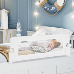 Costway Foldable Bed Rail with Adjustable Safety Strap for Toddlers in White - thumbnail 3