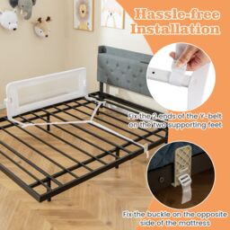 Costway Foldable Bed Rail with Adjustable Safety Strap for Toddlers in White - thumbnail 6