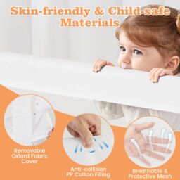 Costway Foldable Bed Rail with Adjustable Safety Strap for Toddlers in White - thumbnail 5