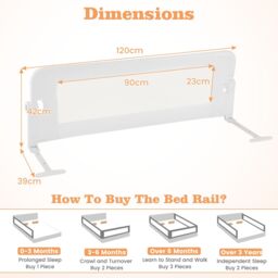 Costway Foldable Bed Rail with Adjustable Safety Strap for Toddlers in White - thumbnail 2