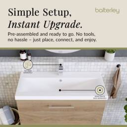 Balterley Contemporary Bathroom Floor Standing 2 Soft-Close Drawer Vanity Unit & Mid-Edge Ceramic Basin, Bleached Oak, 800 mm in Brown - thumbnail 4