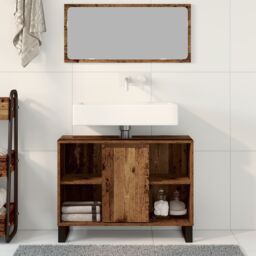 Berkfield Home Bathroom Vanity Unit Old Wood Particle board Medium in Brown - thumbnail 4