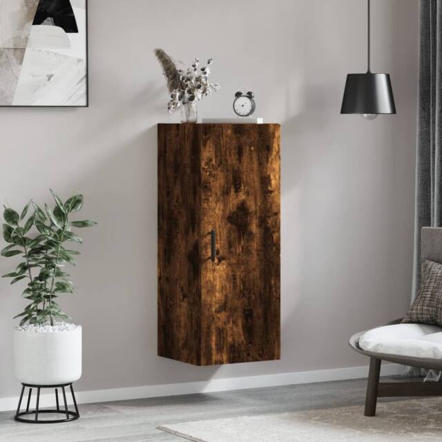 Berkfield Home Wall Mounted Cabinet Smoked Oak 34.5x34x90 cm in Brown - image 1
