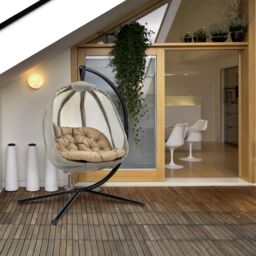 OUTSUNNY Hanging Egg Chair, Folding Texteline Swing Hammock with Side Pocket in Khaki - thumbnail 1