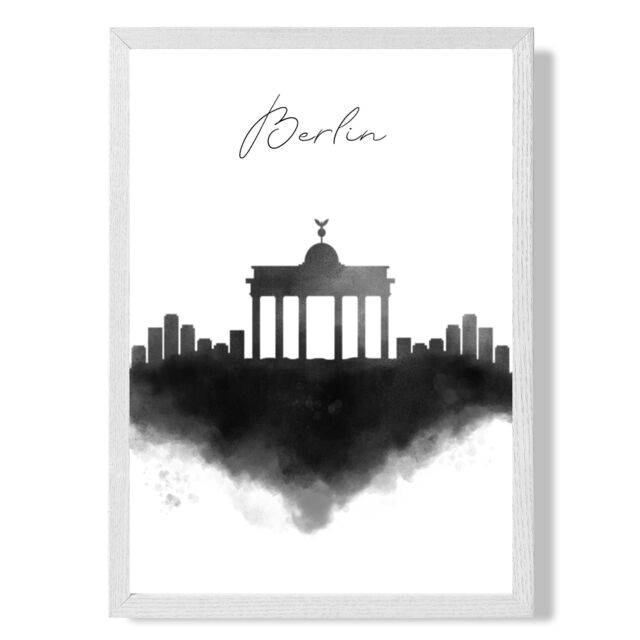 ARTZE Berlin Watercolour Skyline City Framed Print SIZE: A4 with White Frame in Black - image 1