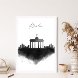 ARTZE Berlin Watercolour Skyline City Framed Print SIZE: A4 with White Frame in Black - thumbnail 2