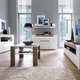 Furniture To Go Toronto 3 Door Sideboard with open shelving (inc. Plexi Lighting) in White - thumbnail 5