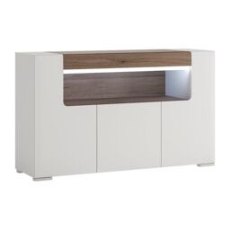Furniture To Go Toronto 3 Door Sideboard with open shelving (inc. Plexi Lighting) in White - thumbnail 1